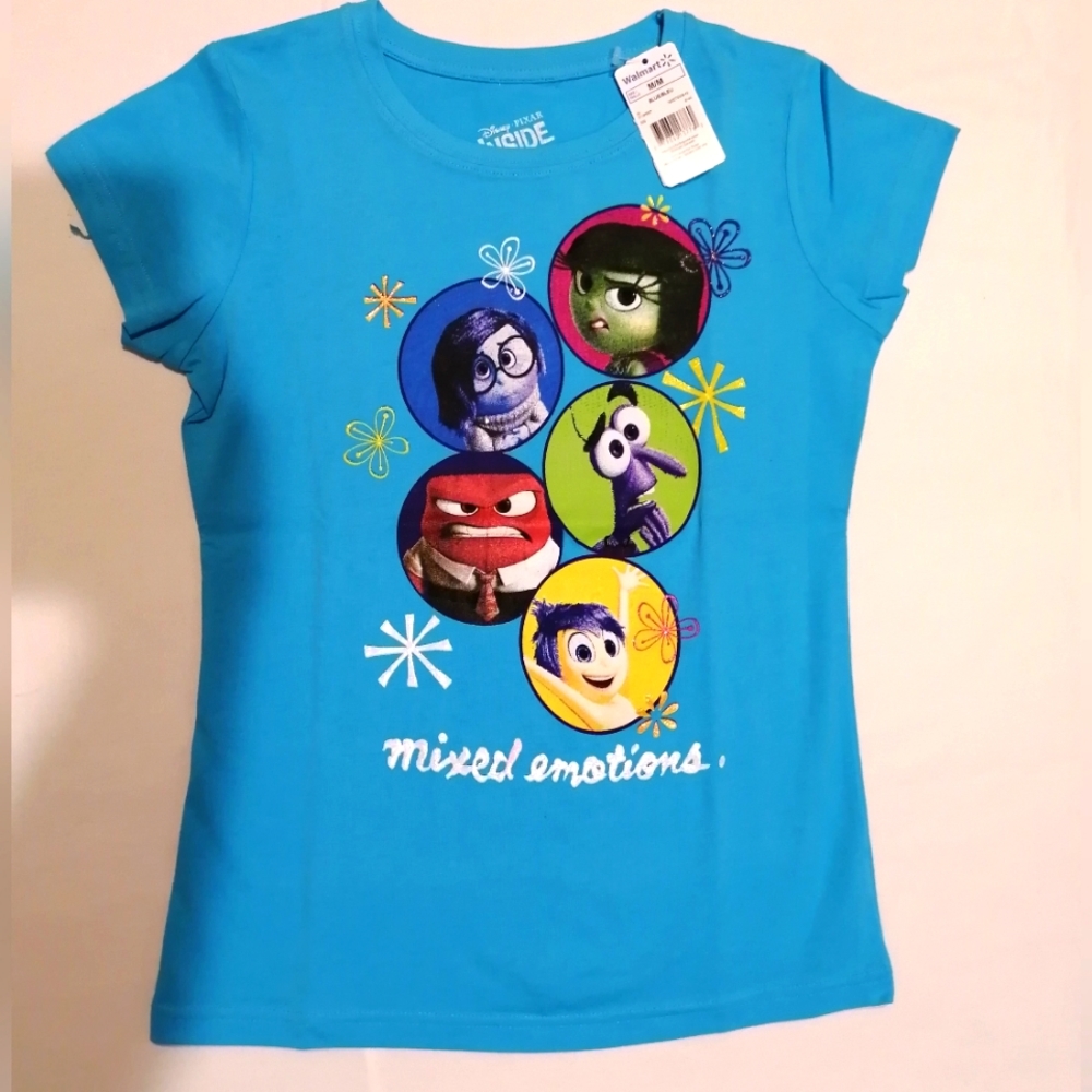 🔥SALE🔥 Disney Pixar Inside Out Girl's Blue Short Sleeved T-shirt NWT Sz M & L